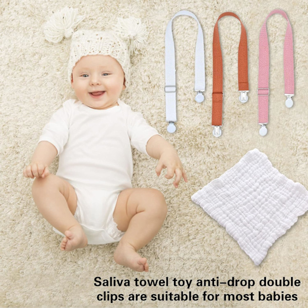(Orange/Hvid/Pink) 3 stk. Multipurpose Clips Baby Ammebetræk Clips Savl Håndklæde Dobbelt-ende Klemme Legetøj Anti-drop Clip Justerbar Fletrem Dental B