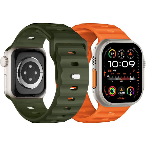 2-pack sportband kompatibel med Apple Watch Ultra 2-band/Apple Watch Ultra-band 49 mm 45 mm 44 mm 42 mm för män, mjuk sil