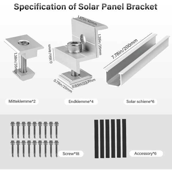 Aurinkopaneelin asennussarja, aurinkopaneelin asennusteline, 6 alumiinia