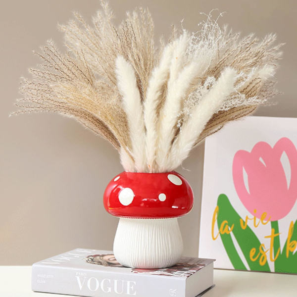 Soppvase Rød Vase Sopp Blomster Vase Moderne Stue Dekorasjon Keramiske Vaser Sopp Vase Bordvase for Pampasgress Tørkede Blomster Dec
