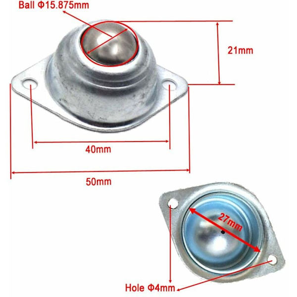 6 stk Møbelhjul 16mm Universal Kuleoverføring Kuleoverføring