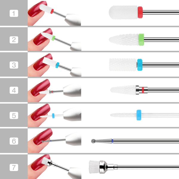 7 stk. Keramiske Negleboremaskine Bits (Hvid) Professionelt Sæt Fjern Acryl