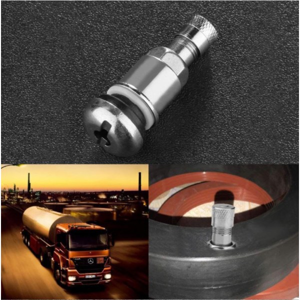 4 x 45 mm sølv stål dekkventiler for dekk uten slange