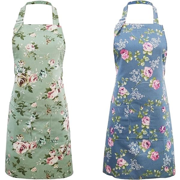 2 stk Kjøkkenforklær for Kvinner, Blomsterforklær for Matlaging, Baking