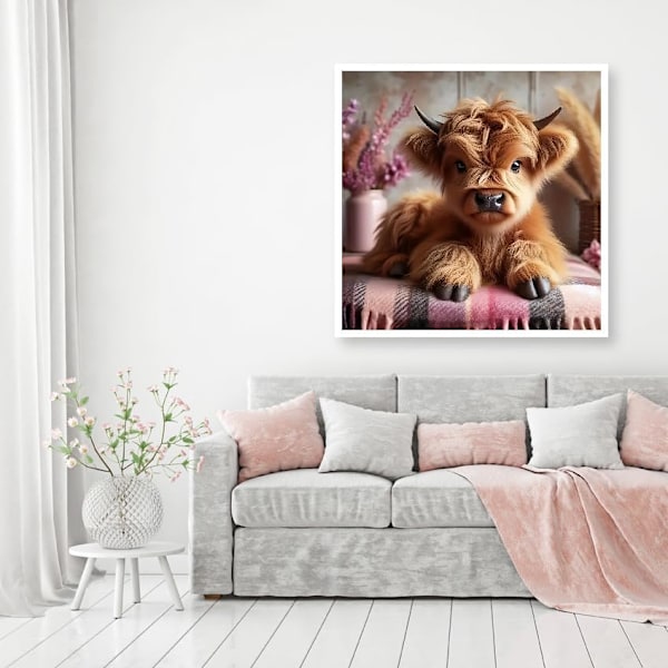 12x12 Tum Highland Cow Diamantkonst-kit för Vuxna Nybörjare, Ko Diamantmålningskit för Vuxna, DIY 5D Diamantmålning med Runda Ädelstenskonst-kit f