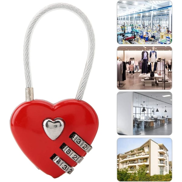 (Punainen) Heart Padlock Mini 3-numeroinen yhdistelmälukko rakkauslangalla