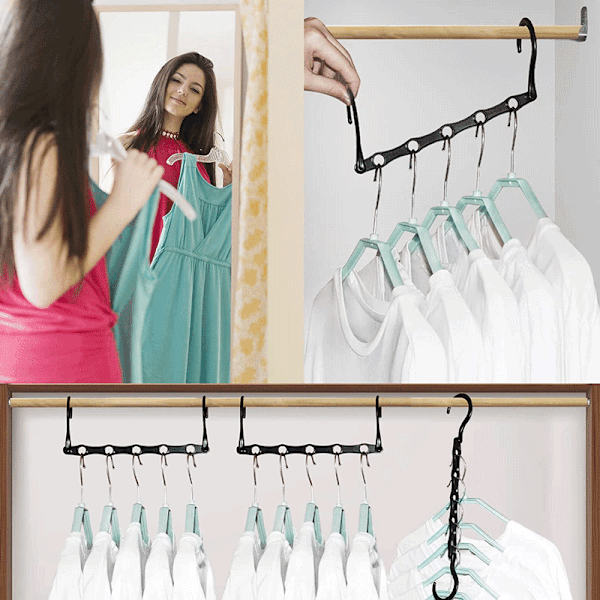 Magic Hanger, 5 pladsbesparende kroge (sort), multifunktionel vertikal