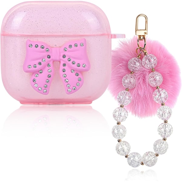 Sött Genomskinligt Airpod 4 Skal Kompatibelt med Rosa Kawaii Rosett AirPods 4:e Generationens Skalskydd för Kvinnor och Flickor