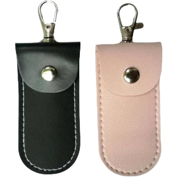Anti-förlorad USB-minne Läderhållare, 2 st Läder USB-skyddsfodral för Legering Hajspänne Lättviktig Bärbar (Rosa+Svart, 2*Stor)