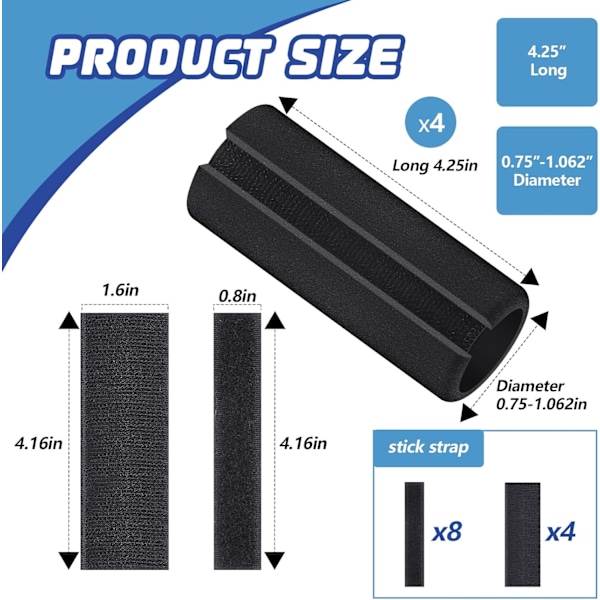 4 stk. Håndtakgrep 4,25 tommer Gummiskumgrep Wrap Myk Buffer Tube Cover Buffer Tube Pad Komfortable Håndtakstrekk for Fitness Hjem Hage Sykkel Eks