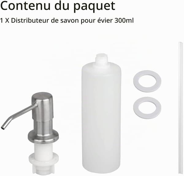 Indbygget sæbedispenser til køkkenvask, opvaskemiddeldispenser under vask med 300 ml flaske, rustfrit stål
