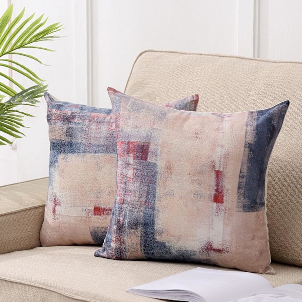 Sett med 2 abstrakte kunst putetrekk, brun rød mørk moderne galleri hjem dekorative pynteputetrekk for soverom sofa stue 40 x 40cm
