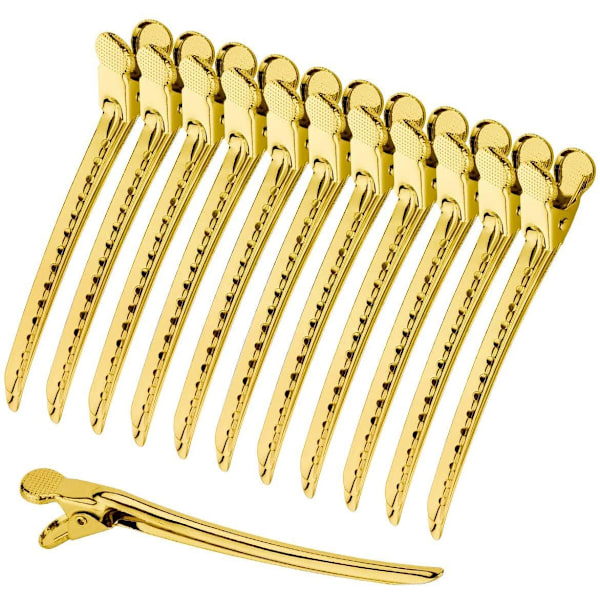 12 stk. krokodille hårklemmer (guld), metallisk sølv styling barr