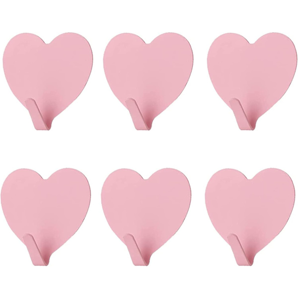Hjerteformede dekorative veggkroker, 6-pakning, (lys rosa) Sterk S