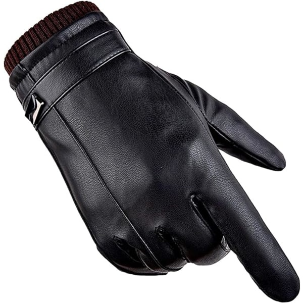 (Sort,L) Vintervarme PU-læder Touchscreen-handsker til mænd, kvinder