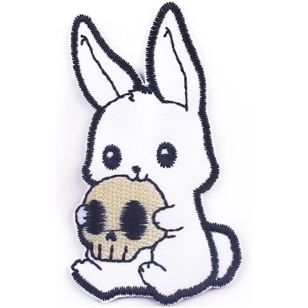 10 st Rabbit och Skalle Broderade Stryk-på/Sy-på Lappar Goth Rock Punk Halloween Lapp för Jackor Hatt Kläder Väskor DIY Tillbehör Dekoration, vit