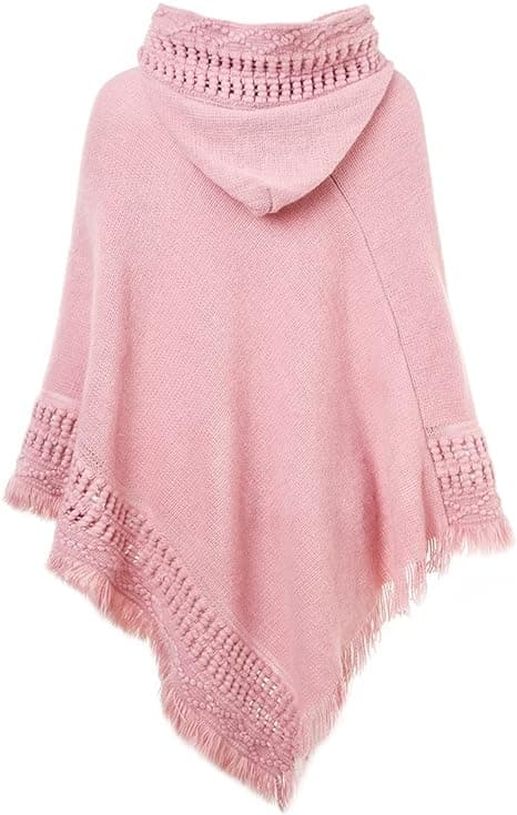 Snygg Varm Virkad Huvad Poncho Cape (Rosa) för Höst Vinter Kvinnor