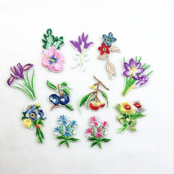 11 st Broderade Retro Blommor Patch Boho Rosbukett Broderi