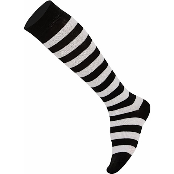 1 Pari Sukkia (Valkoinen ja Musta) Unisex Raidallinen Polven Pituinen Miehille ja Naisille