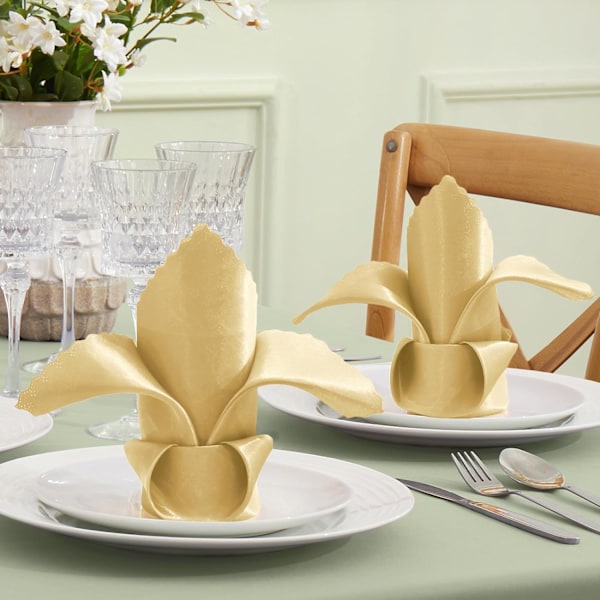 12 Pak Guld Satin Servietter 17x17 Tommer Bryllups Servietter, Skallet Elegant Middagsservietter Kvadratiske Bordservietter Dekoration, Silke Satin Klud Servietter til Hvile