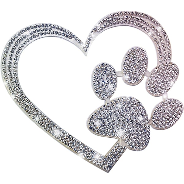 1 kpl auton bling-tarroja ja -koristeita, autojen seinien kannettavan tietokoneen matkatavaroiden bling-strassitarroja, sydän koiran tassulla 8,9 x 7,6 cm