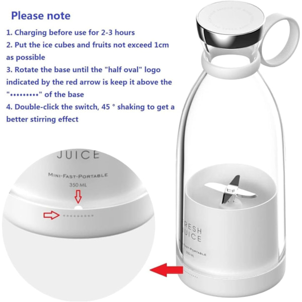 Bärbar Blender, Personlig Blender USB Laddningsbar med 4 Stora