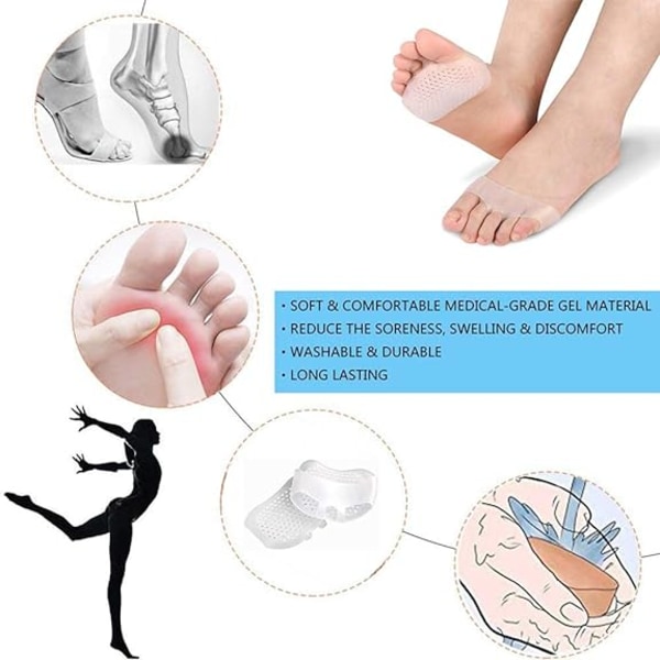 4 par Metatarsal Pads Ball of Foot Puter, Soft Gel Toe Separ