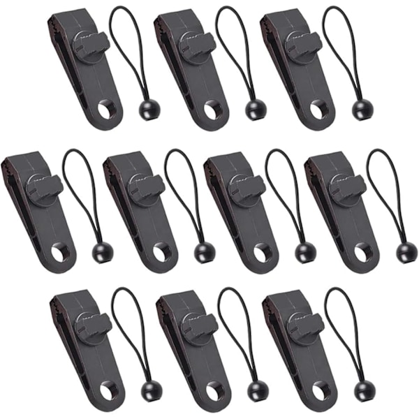 10 Set Multifunktionella Presenningsklämmor Tältklämmor Presenningsklämma med Svart Elastisk Snöre för Presenningar Markiser Camping Husvagnsskydd