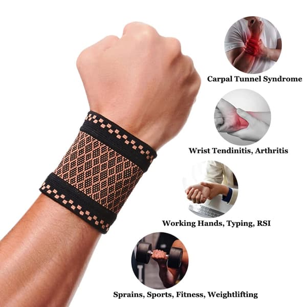 (M) Koppar Handledsstöd (2 st), Elastiska Handledsskydd Ärmar Handledsortoser för Tendinit, Artrit, Karpaltunnelsyndrom Smärtlindring, Mjuk Handleds W