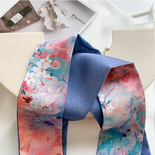 Tryckt Lång Halsduk Smal Scarf Slips Handväska Omslag Handtag Satinbälte