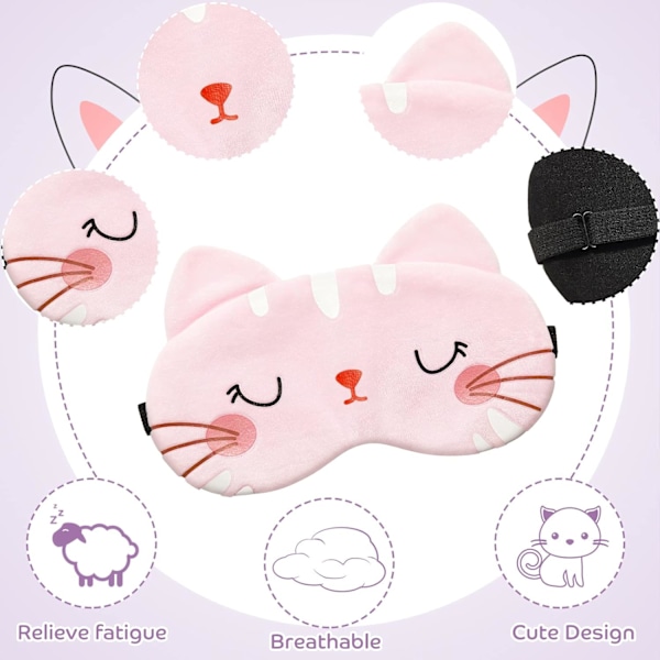 6 st Barn Sovmask Söt Katt Djur Sovande Ögonmask Mjuk Lätt Ögonskugga Kawaii Sovmask Roliga Katt Ögonbindlar för Kvinnor Flickor Tonåringar Kit