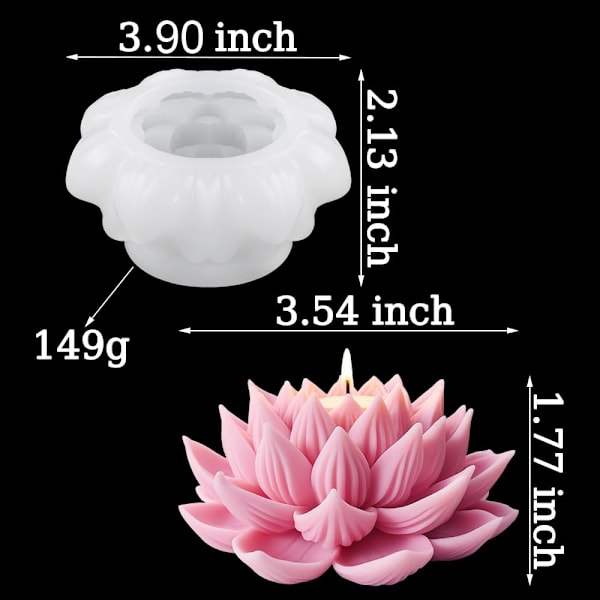 3D Lotus Silikonform - Duftlys, Aromaterapi, Hjemmeinnredning, Blomsterformer for Resin, Epoksy, Sement, Gips
