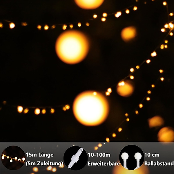 Valojuhlanauha, pallo, lämmin valkoinen, 100LED(10m) Sisustukseen