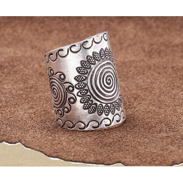 Sterling Silver Mandala Ring, Bohemisk Etnisk Tribal Solring, Bohemian Gypsy Silver Ring, Justerbar till storlekar 6-12, Kan även passa som tumring