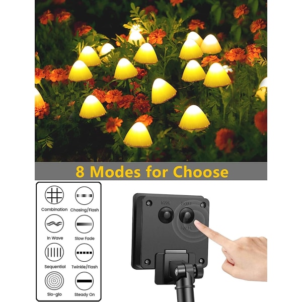 20 LED Solcelled Hagelys, 8 Moduser Sopp Stilys Utendørs