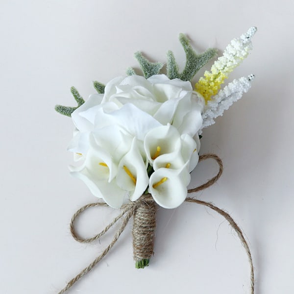 2 stk hvite små Calla Lily tre-corsager i vestlig stil