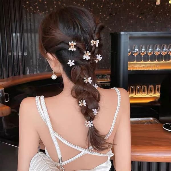 10 stk Mini Perle Hårklipp, Mini Blomsterformede Kløklipp med P
