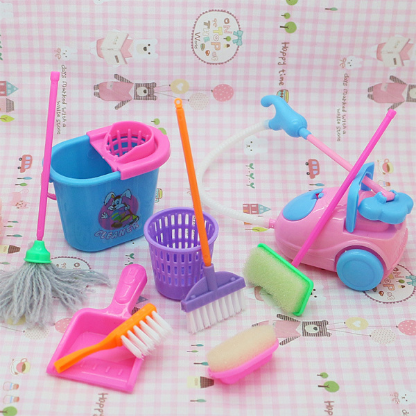 Nukkekotien ja Barbie-nukkejen siivousvarusteet, opetusleluja