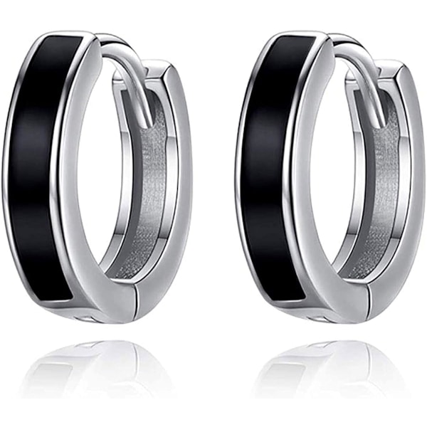 Black Hoop Earrings for Women Men 925 Sterling Silver Hypoallergenic Huggie Hoop Earrings No Nickel for Sensitive Ears