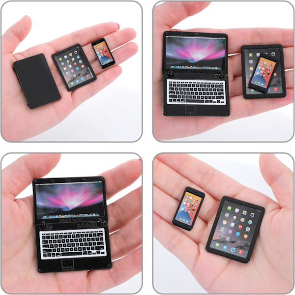 3 stk. Mini Metal Dukketilbehørssæt - Sort til Laptops, Tablets