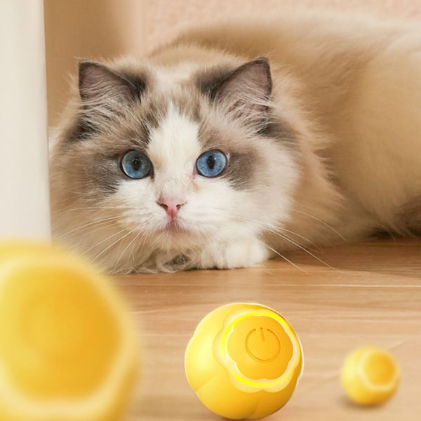 Ocean Yellow Smart Cat Ball, Interaktiv Katt Leksak, 360 Grader Auto