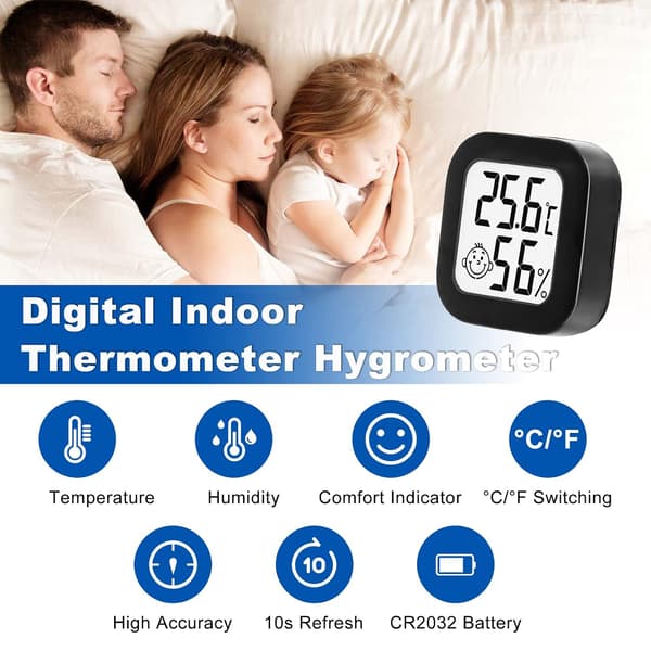 3 Mini Innendørs Termometre (Svart), Digital Termometer Hygrometer