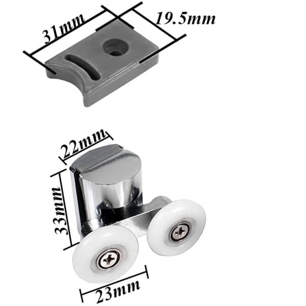 Set med 2 Dubbla Duschdörrsrullar 23mm Rulle för Glidande Dusch