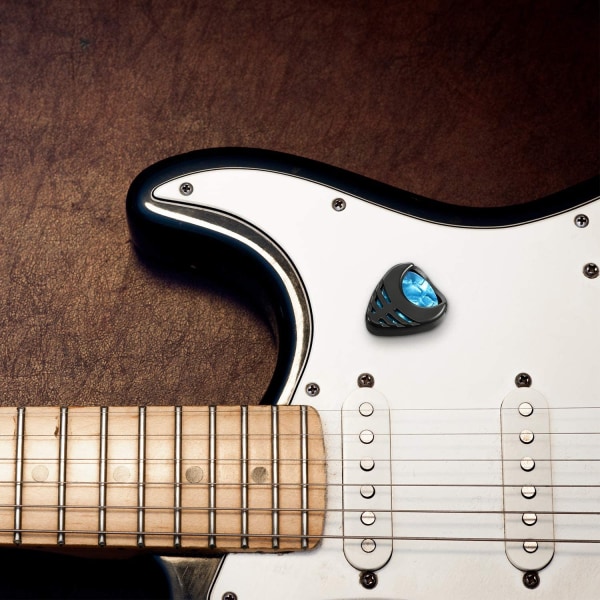 8 stycken självhäftande gitarrplockhållare, svarta plastplockhållare, lätta att fästa på gitarr med självhäftande baksida och fjäder, gitarrtillbehör