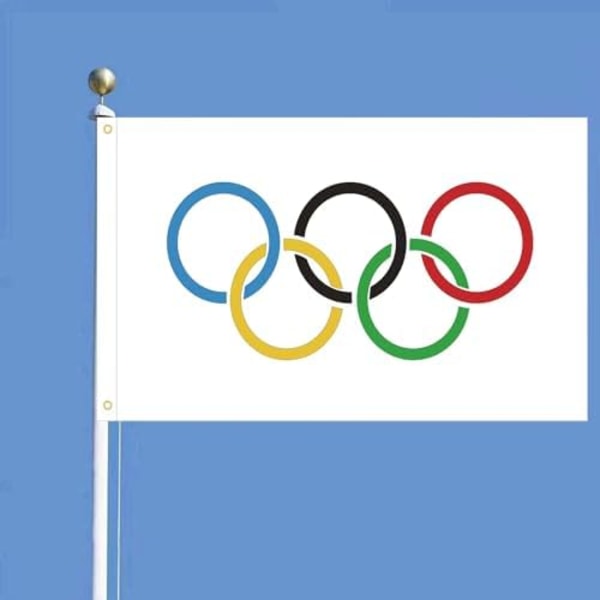 Oliympiske ringe dekorationer flag 3x5 fod udendørs indendørs, internationale sports tema flag banner festartikler hængende hjem