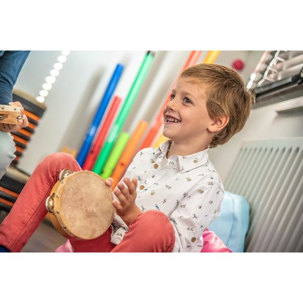 Naturlig Skinntamburin - ø15 cm - 8 Jingles - Trebånd -