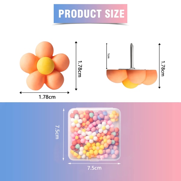 Dekorative Push Pins 30 stk Søde Blomst Resin Push Pins (6 Farver)