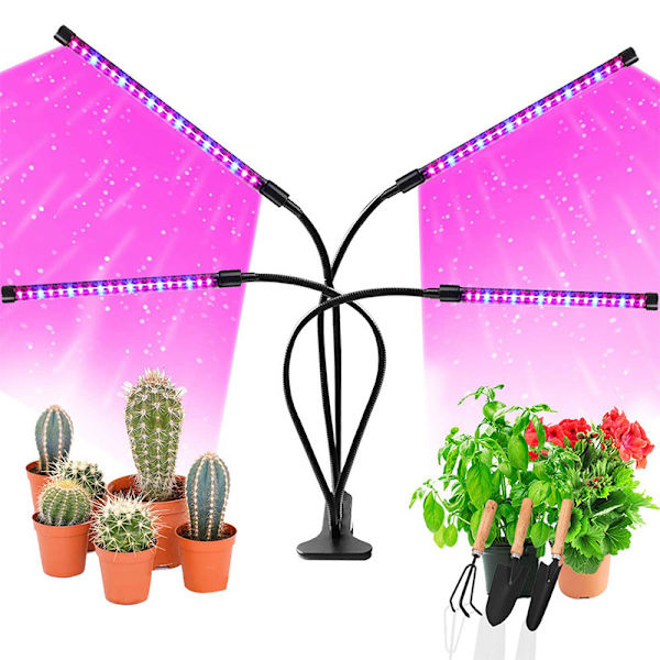 Plantelys, 80 LED Vækstlys LED Plantelampe 4 Hoveder Plantevækstlys, 3 Lysstyrketilstande, 10 Dæmpningsniveauer og 3 Timertilstande (3/9/12 timer)