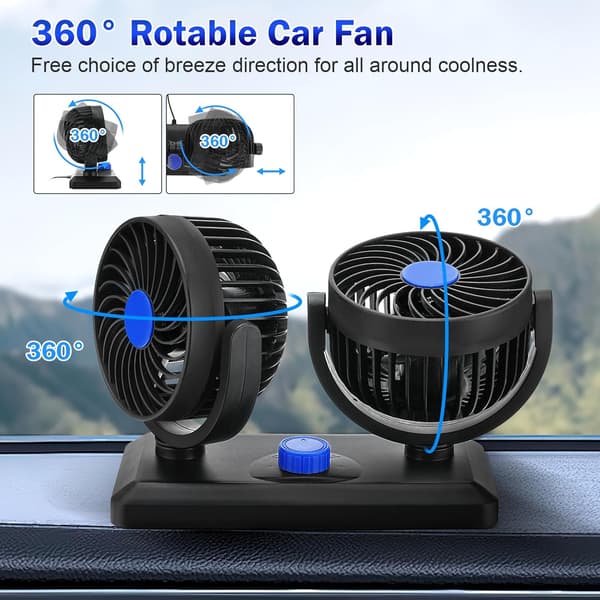 Bærbar bilkøleventilator, bilventilator, dobbelt hovedventilator med kølefunktion (12V)