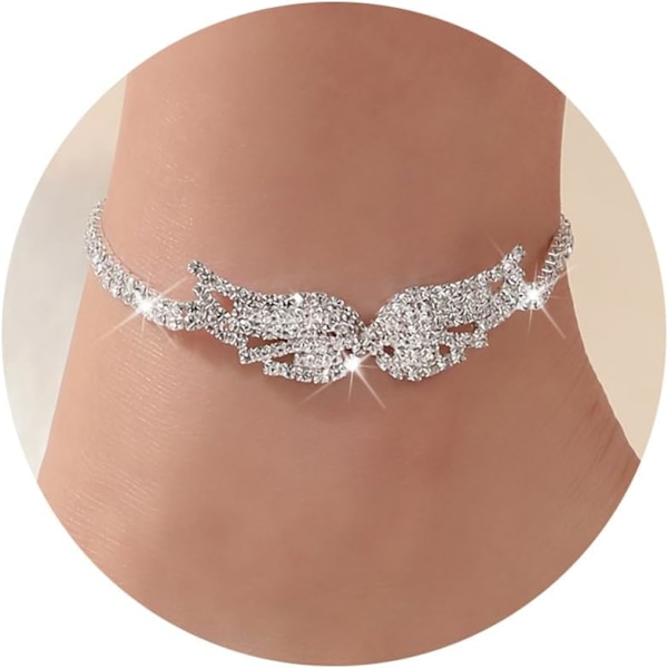 Sølv ankelkæder til kvinder, justerbar rhinestone vedhæng tennis ankelkæde, sommerfugl hjerte uendelig diamant sommer strand fodkæde smykker gaver